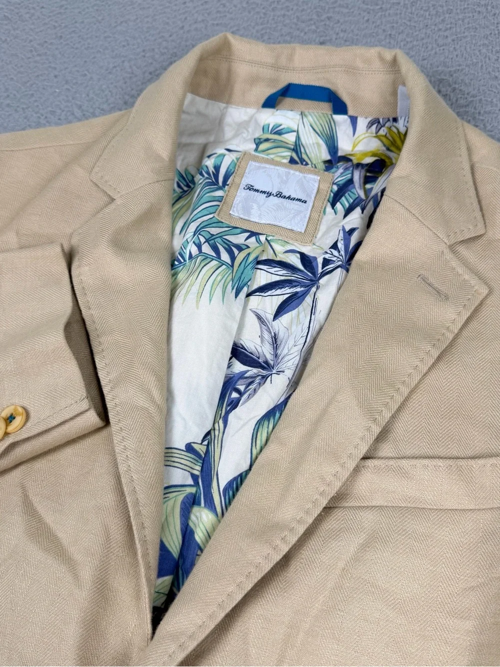 Tommy Bahama Mahalo Bay IslandZone Blazer Mens L Beige Linen Blend Unstructured